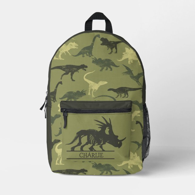 Tema verde de los dinosaurios Niño Mochila impresa (Anverso)