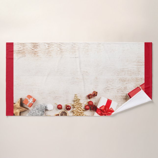 Temas de navidades en una pizarra de madera rústic (Toalla de baño)