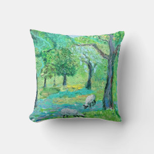 Temblorosa pradera verde almohada con oveja de bar