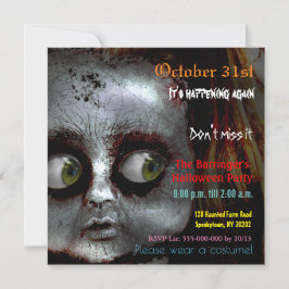 Temor a Doll Scary Halloween Semi Gloss Invitación