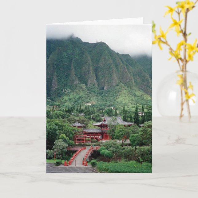 Templo Byodo-In - tarjeta (flor amarilla)