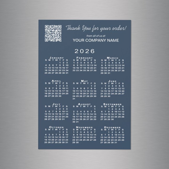 Temporada 2026 de códigos QR (Business Thank You QR Code 2026 Calendar Navy Magnet in situ)