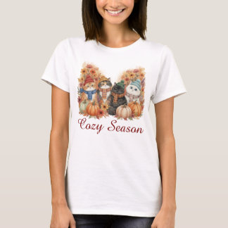 Temporada acogedora Cats de otoño y camiseta de ca