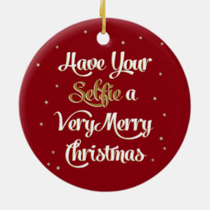 Ten tu "Selfie" Ornamento navideño Feliz Rojo