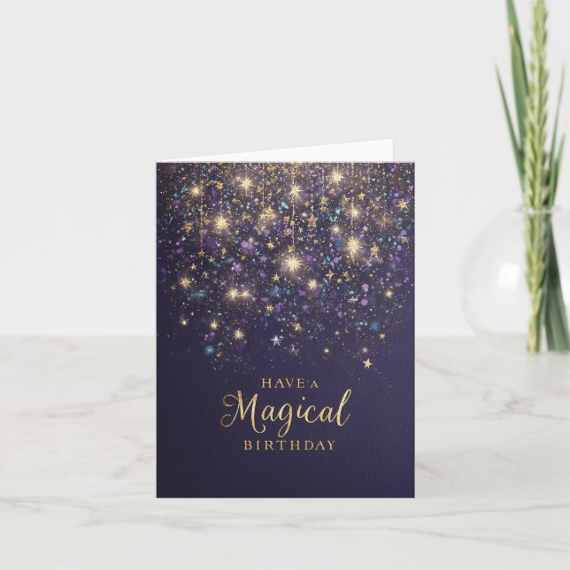 "Ten un cumpleaños mágico" con Purpurinas y estrel (Anverso)
