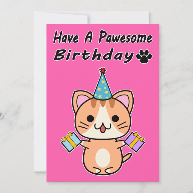 Ten Un Cumpleaños Pawesome - Gato Atigrado Rojizo (Anverso)