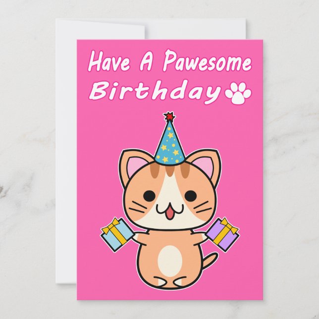 Ten Un Cumpleaños Pawesome - Gato Atigrado Rojizo (Anverso)
