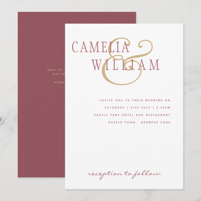 Tendencia Boda moderno Dusty Rosa Invitación de or (Anverso / Reverso)