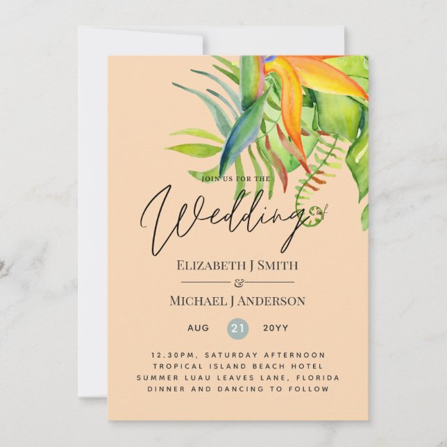 Tendencia de las hojas tropicales Boda de la recep (Anverso)