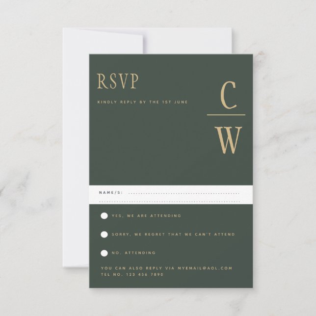 Tendencia Moda Moderna Boda de Oro Verde RSVP (Anverso)