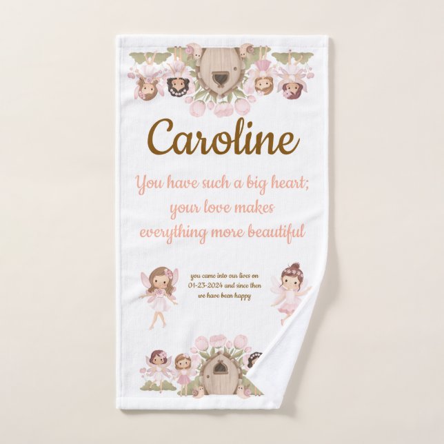 tender pink fairies salmon brown (Toalla de mano)