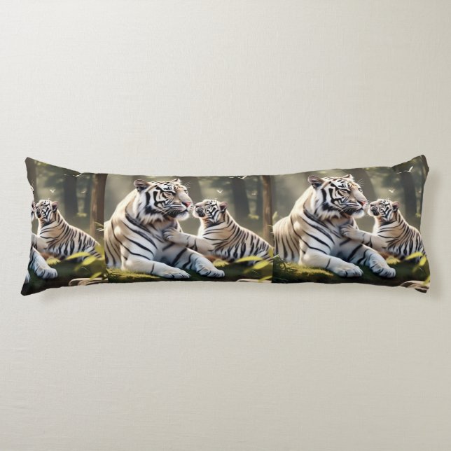 Tender White Tiger Bond – Almohada Elegante para e (Anverso)