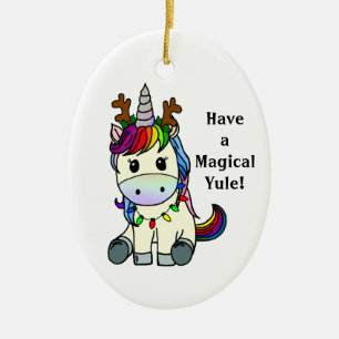 Tener un adorno de cerámica Yule Unicornio mágic