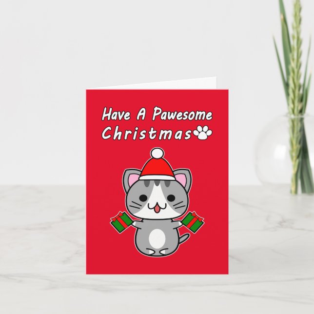 Tenga una Navidad Pawesome - Gato Atigrado Gris (Anverso)