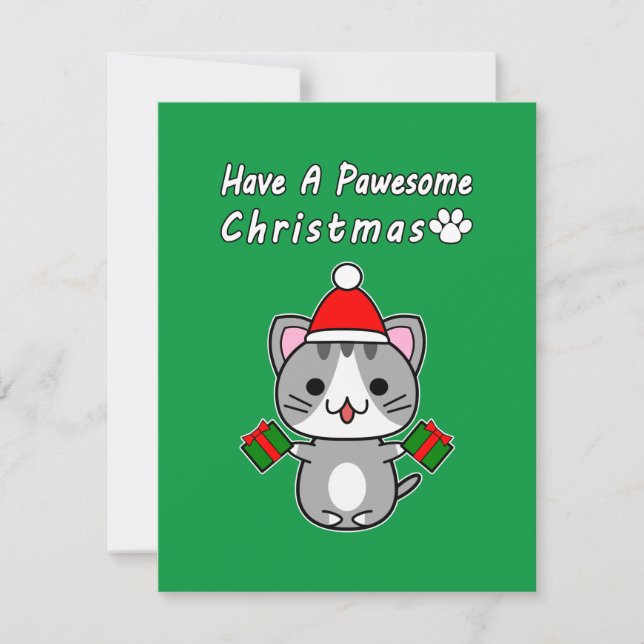 Tenga una Navidad Pawesome - Gato Atigrado Gris (Anverso)
