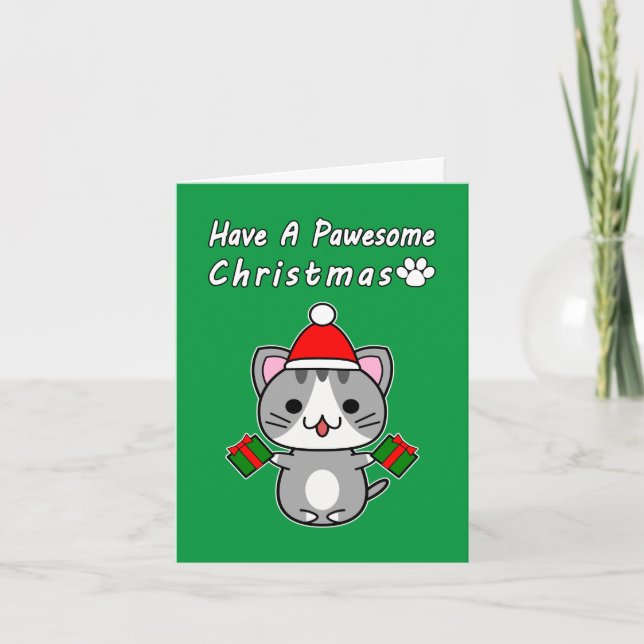 Tenga una Navidad Pawesome - Gato Atigrado Gris (Anverso)
