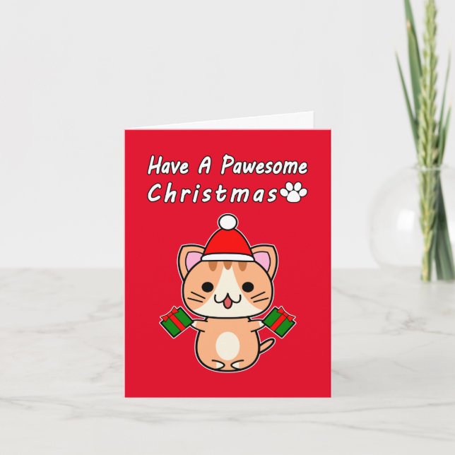 Tenga una Navidad Pawesome - Gato Atigrado Rojizo (Anverso)