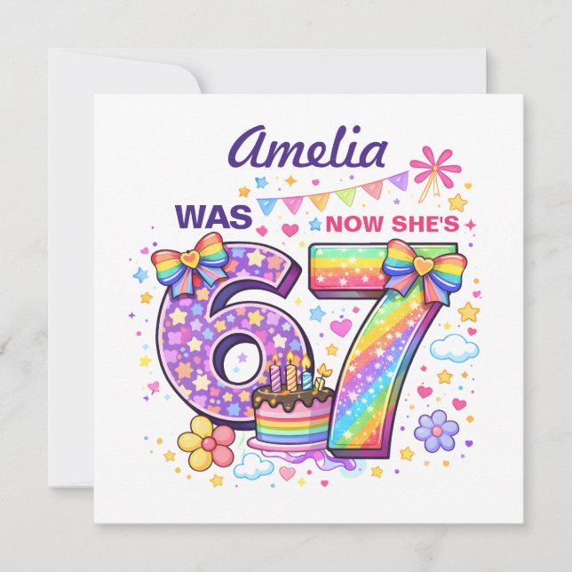 Tenía 6 años ahora tengo 7 años Cumpleaños de niña (Anverso)