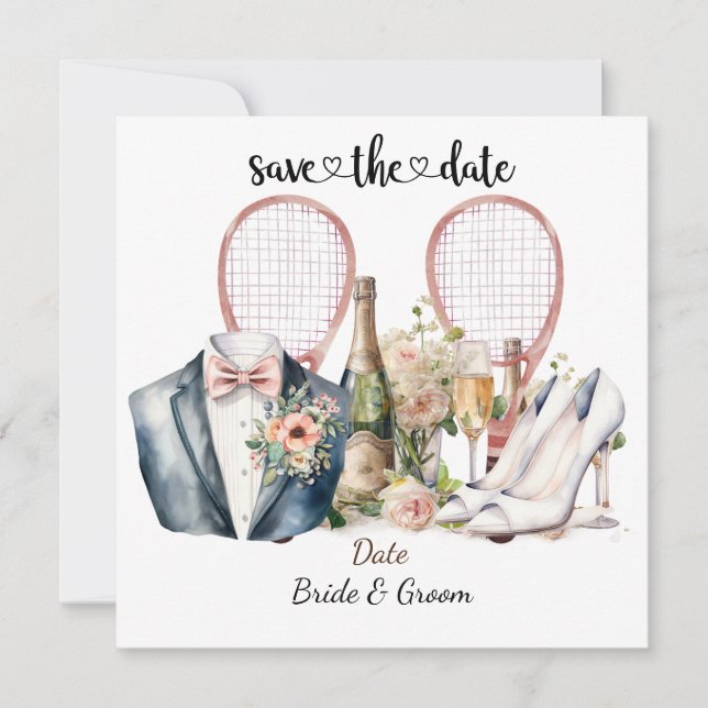 Tenis Salva la fecha Fiesta de Boda Invitación (Anverso)