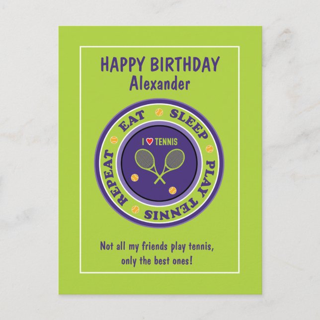 Tenis verde fresco 🎾 postal feliz cumpleaños (Anverso)