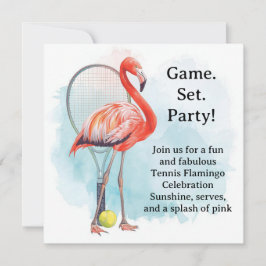 Tennis  Flamingo  with racket and ball invitation 