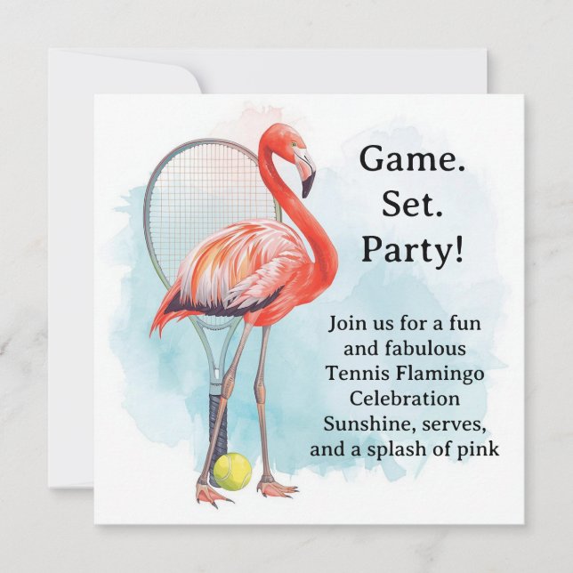 Tennis  Flamingo  with racket and ball invitation  (Anverso)