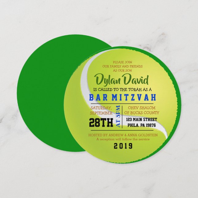 TENNIS ROUND Bar Bat Mitzvah Invitación (Anverso / Reverso)