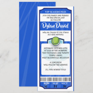 TENNIS TICKET Bar Bat Mitzvah Invitación