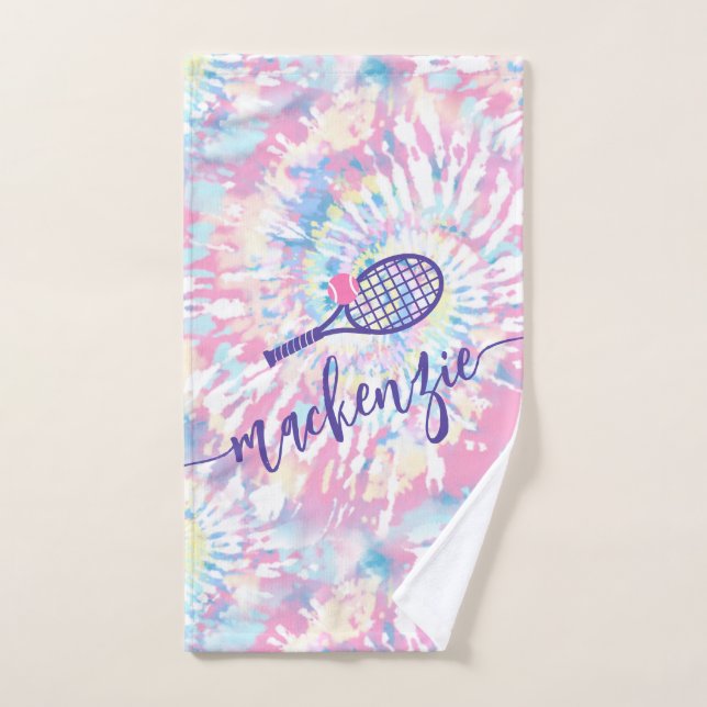 Tennis Tie Dye Script Name Pink Purple (Toalla de mano)