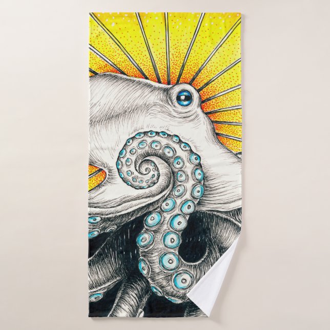 Tentáculo amarillo de tinta octopus (Toalla de baño)