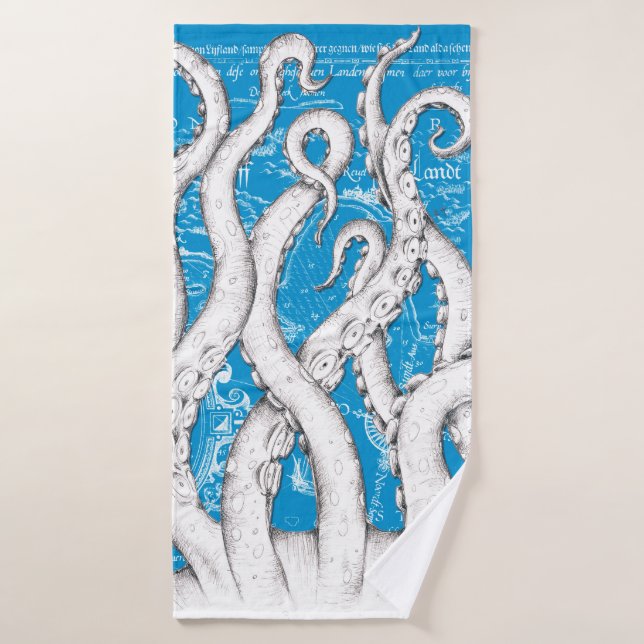 Tentáculos blancos Octopus Mapa de cosecha Azul Ná (Toalla de baño)