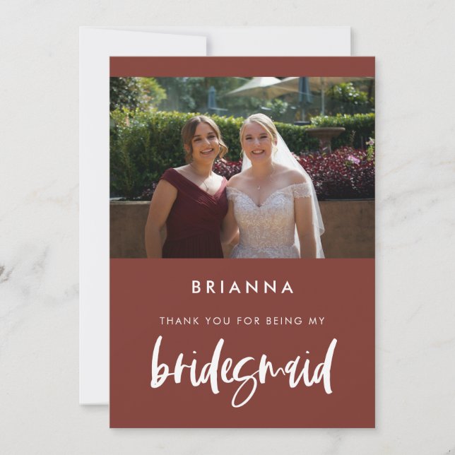 Teracotta moderna Bridesmaid tarjeta de agradecimi (Anverso)