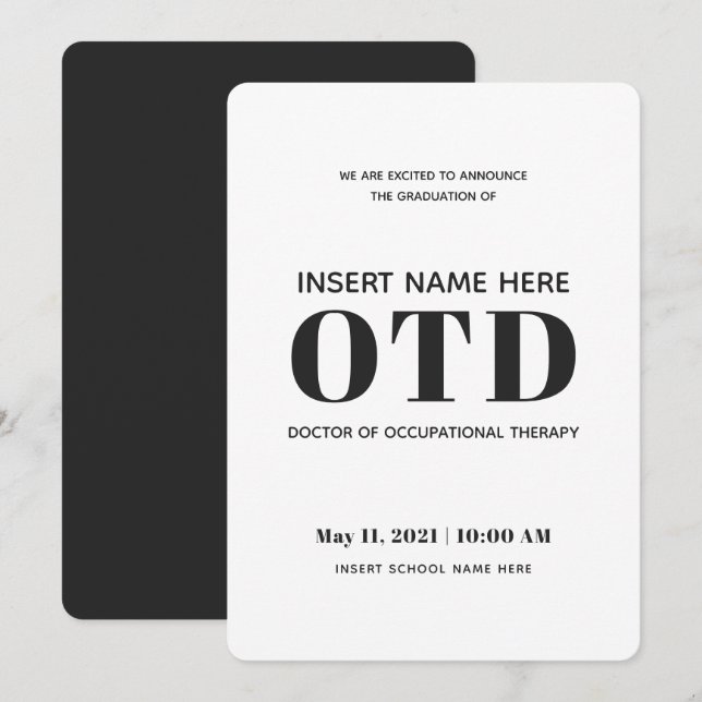 Terapia Ocupacional Invitación de Graduación OTD (Anverso / Reverso)