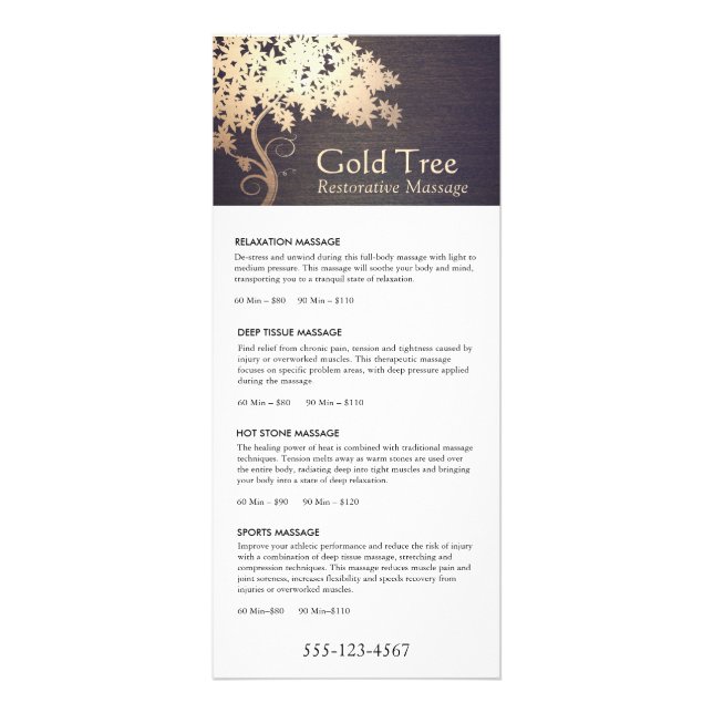 Terapia Terapia de Masaje Gold Tree Menú Spa (Frente)