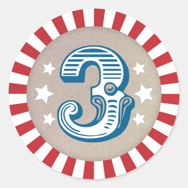 Tercer cumpleaños Carnaval temático 3 Pegatinas (Anverso)