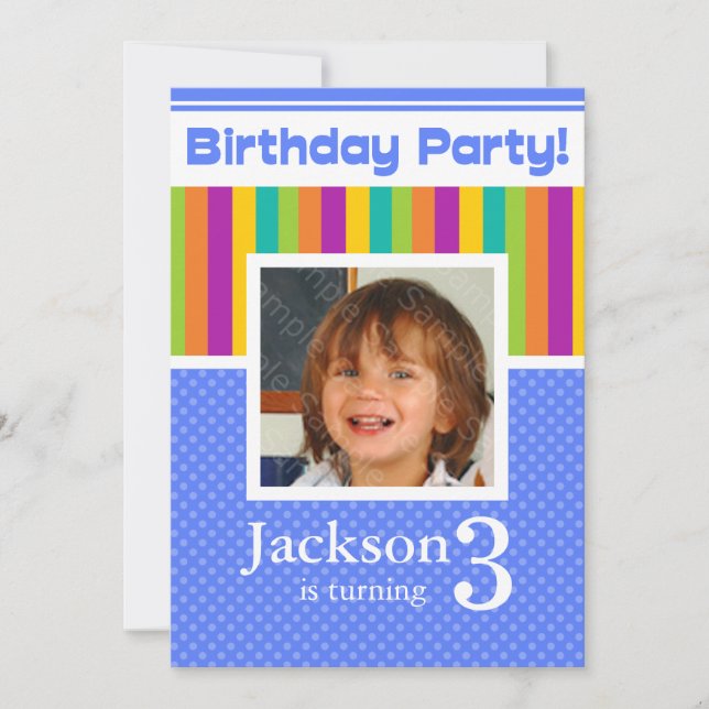 Tercer cumpleaños invitaciones divertidas Neon Boy (Anverso)