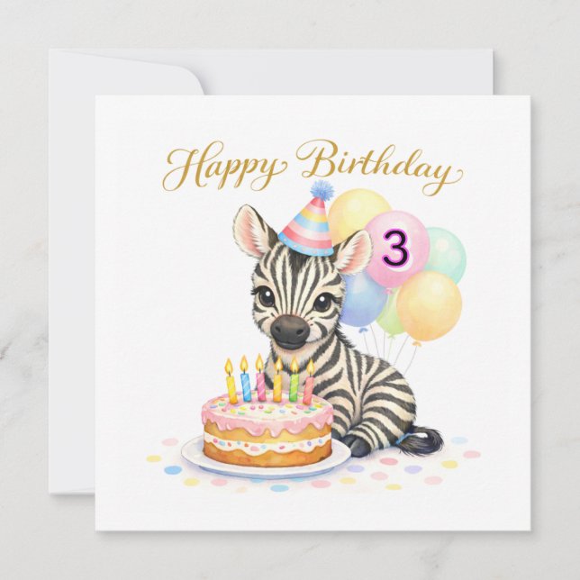 Tercer Cumpleaños Para Niñas - Tarjeta De Felicita (Anverso)
