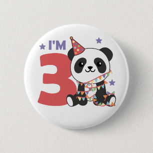 Tercer Día Panda Para Niños Botón De 3 Años