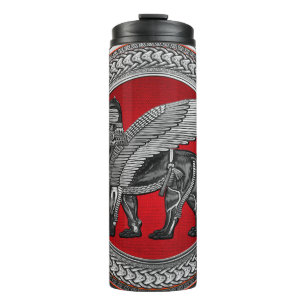 Termo [200] León alado asirio: Lamassu plateado y negro