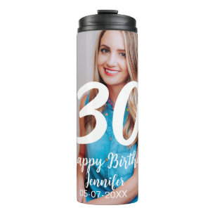 Termo 30.º cumpleaños añadir nombre fecha año foto blanc