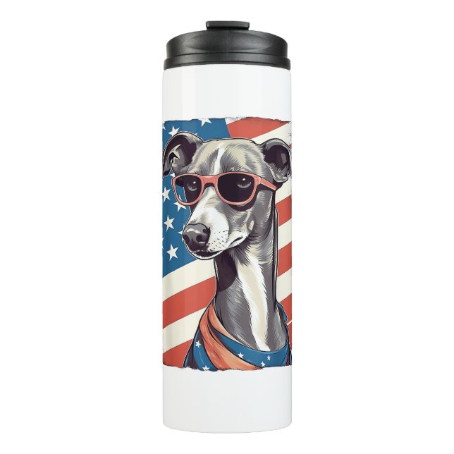 Termo 4 De Julio Bandera Estadounidense Perro Greyhound  (Anverso)