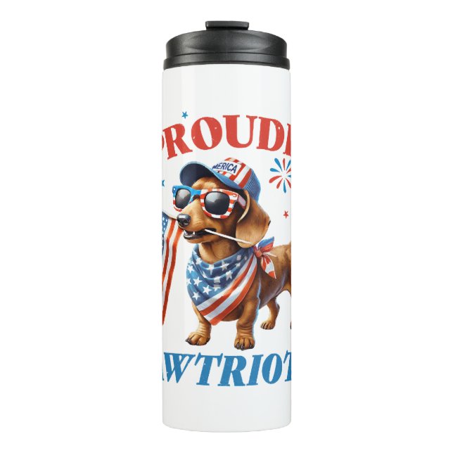 Termo 4 de Julio USA Patriótico Perro Orgullosamente (Anverso)