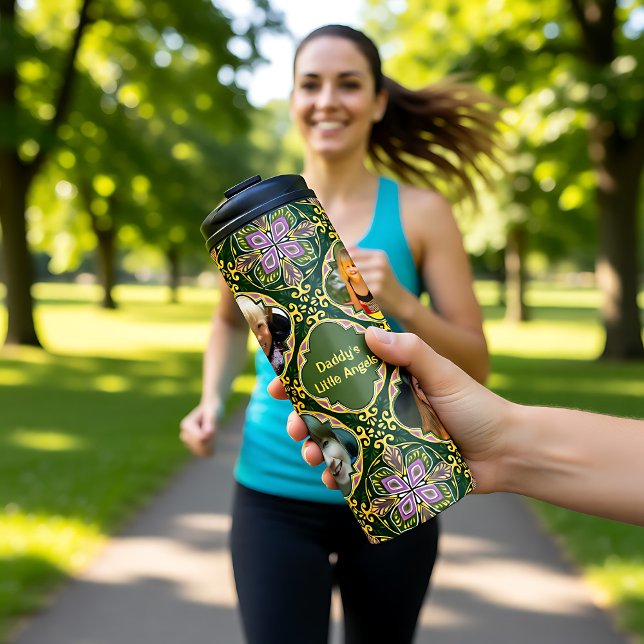 Termo 4 fotos + texto Azulejos de olivo y lavanda  (4 photos + text Olive and lavender Azulejos Thermal Tumbler)