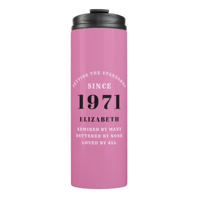 Termo 50.º cumpleaños 1971 Negro rosa para su personalid (Anverso)