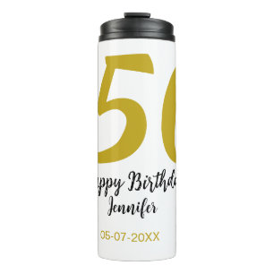 Termo 50 cumpleaños añadir nombre fecha año negro planti