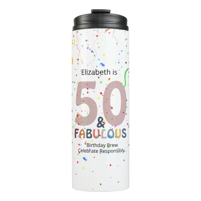 Termo 50 y fabuloso cumpleaños personalizado con confeti (Anverso)