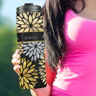 Termo 50 y Fabuloso Patrón de Dahlia Negro Oro Plata
