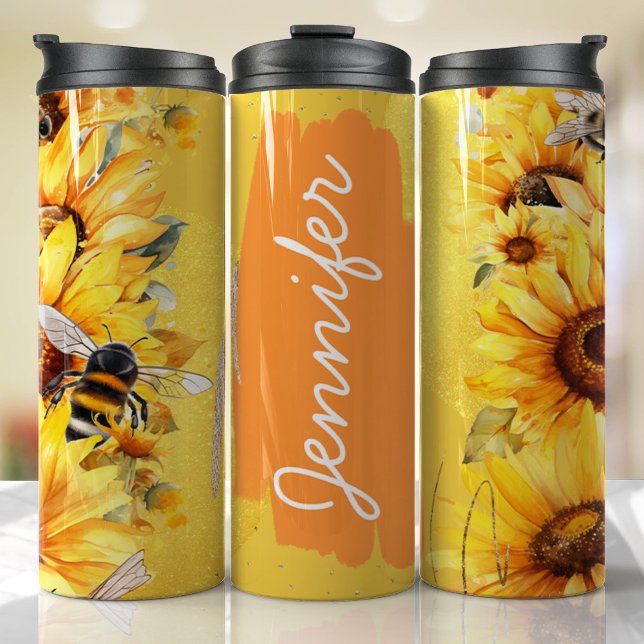 Termo Abeja de girasol Añadir nombre Personalizado regal (Floral Personalized Tumbler)