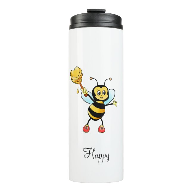 Termo Abeja melífera linda con corazón y caligrafía (Anverso)