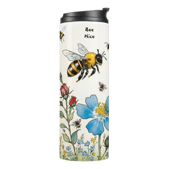 Termo Abejas y flores silvestres de Bee Nice (Rotado hacia la izquierda)